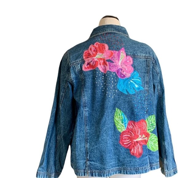 VTG BOHO Floral Embroidered Denim Jean Jacket Sz 1XL by Mirasol #73F - Picture 5 of 8